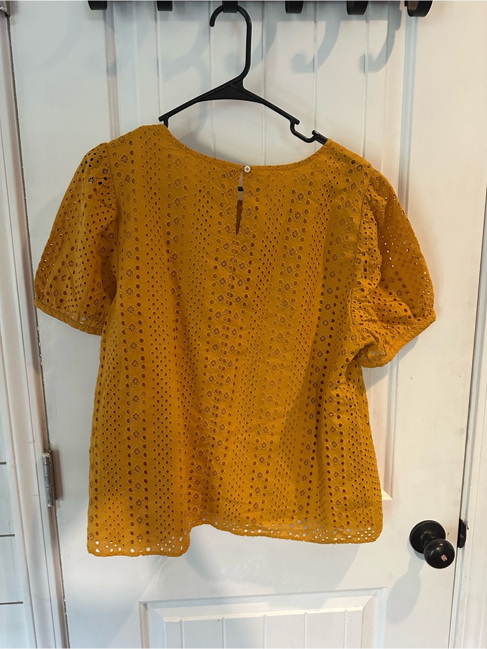 J. Crew Factory Mustard Eyelet Short Puff-Sleeve Top - Picture 6 of 6